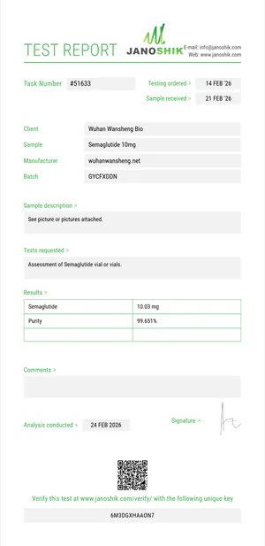 Semaglutide laboratorinio tyrimo sertifikatas (COA) — 10mg